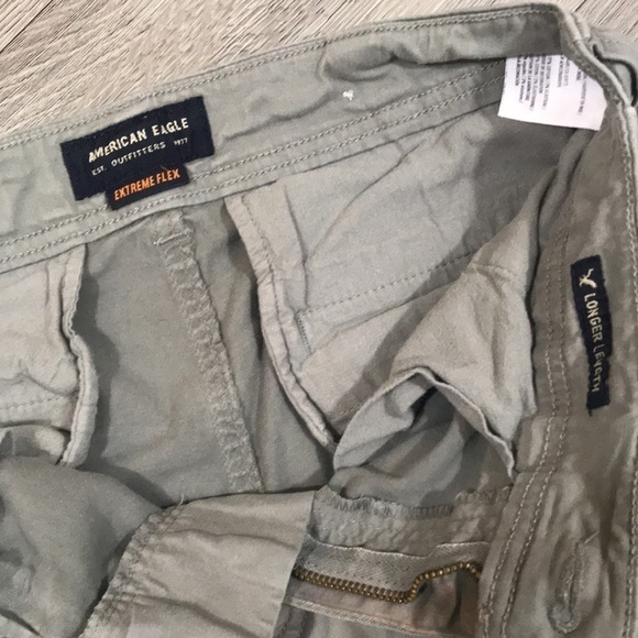 A.E. Light Olive Longer Length Flat Front Shorts - Picture 5 of 6